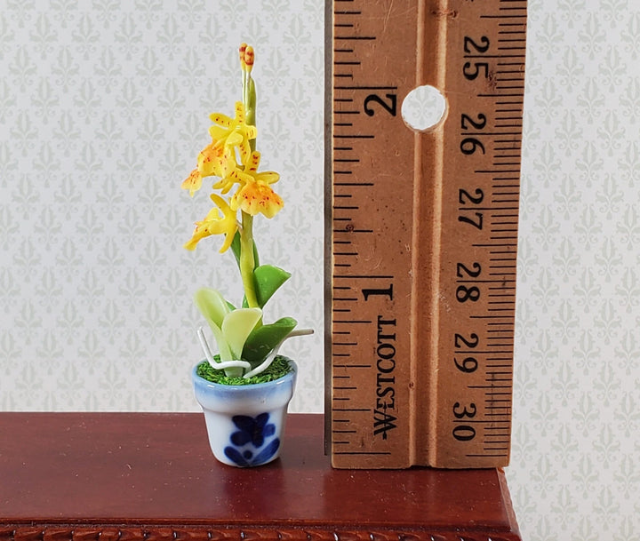 Dollhouse Yellow Orchid Plant in Ceramic Planter 1:12 Scale Miniature Flowers - Miniature Crush