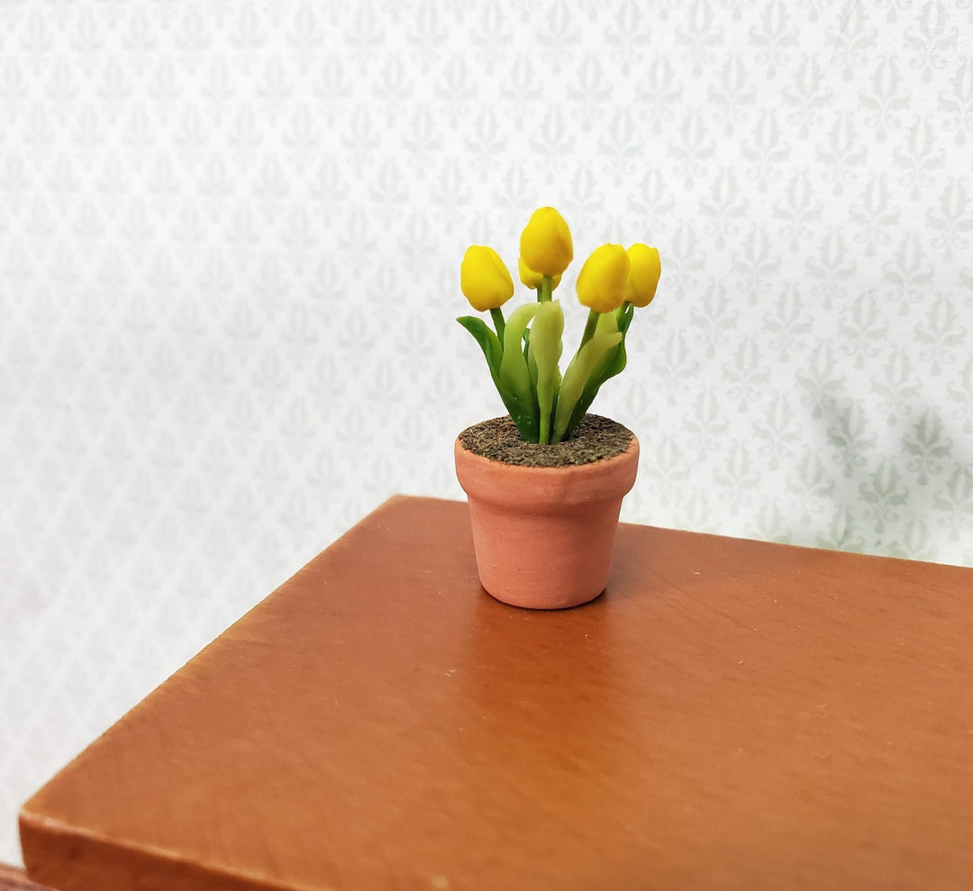 Dollhouse Yellow Tulips in a Terra Cotta Planter Pot 1:12 Scale Miniature Plant - Miniature Crush