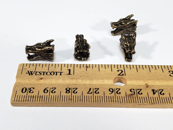 Dragon Head Bead Tiny Bronze Decoration 4 pieces 5/8" Jewelry Making Miniatures - Miniature Crush