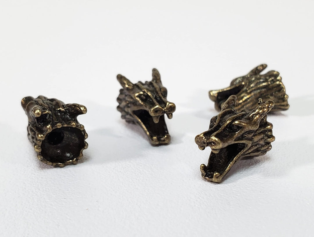 Dragon Head Bead Tiny Bronze Decoration 4 pieces 5/8" Jewelry Making Miniatures - Miniature Crush