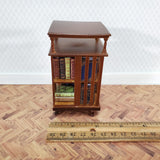 JBM Miniature Revolving Bookcase Library Stand 1:12 Dollhouse Furniture Walnut Finish