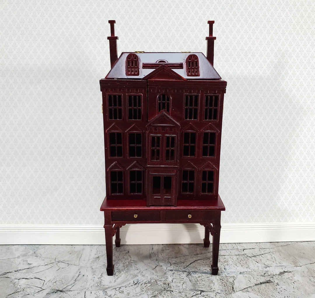 JBM 1:144 Scale Dollhouse with Table Mahogany Finish 4 Level Front Opening Miniature - Miniature Crush