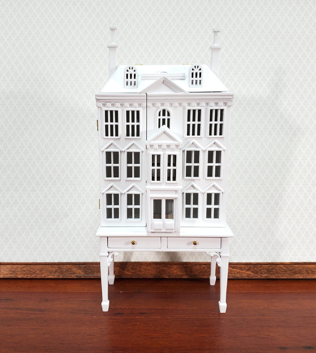 JBM 1:144 Scale Dollhouse with Table White 4 Level Front Opening Miniature - Miniature Crush
