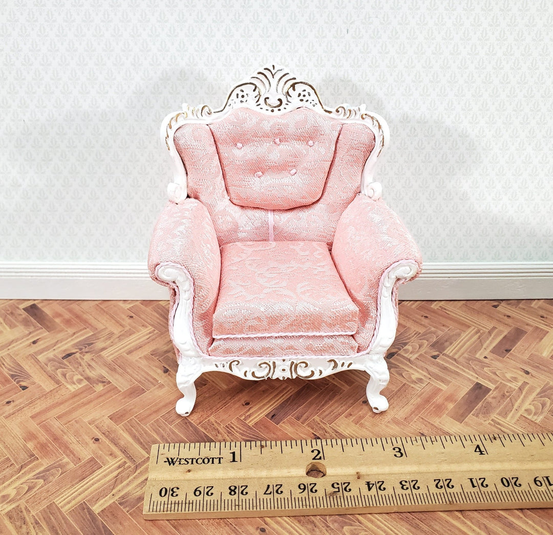 JBM Dollhouse Armchair Chair Rococo Style Pink White 1:12 Scale Miniature Furniture - Miniature Crush