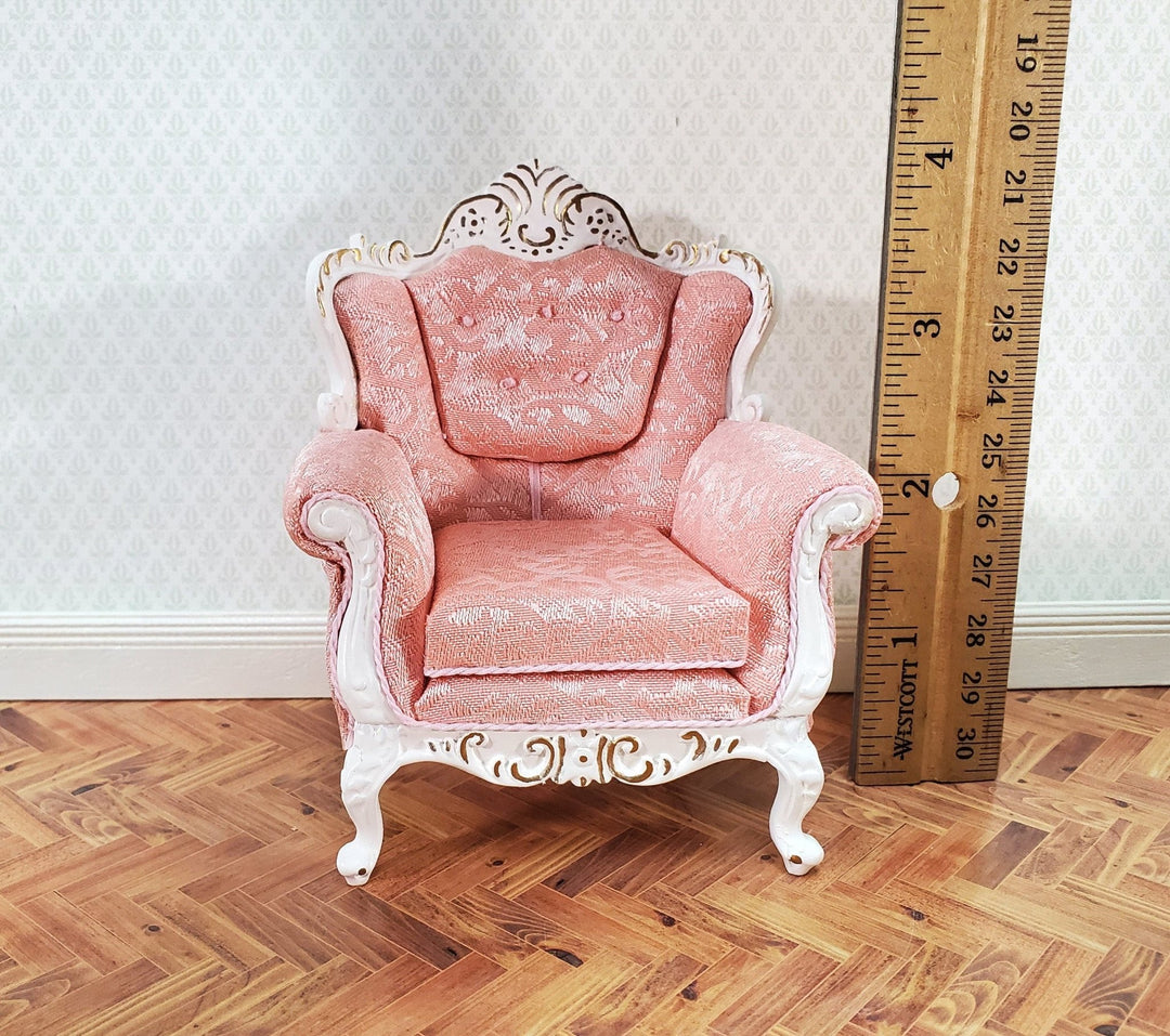 JBM Dollhouse Armchair Chair Rococo Style Pink White 1:12 Scale Miniature Furniture - Miniature Crush