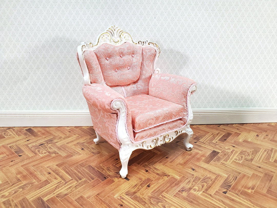 JBM Dollhouse Armchair Chair Rococo Style Pink White 1:12 Scale Miniature Furniture - Miniature Crush