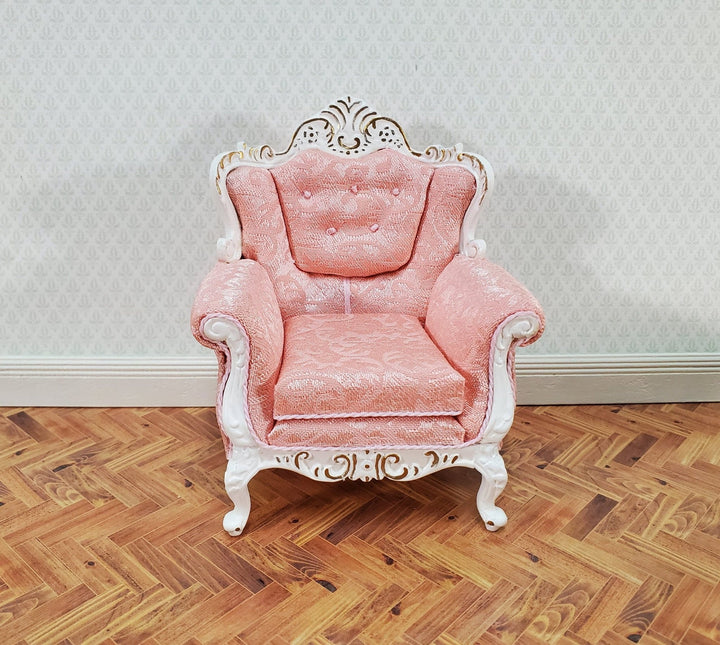 JBM Dollhouse Armchair Chair Rococo Style Pink White 1:12 Scale Miniature Furniture - Miniature Crush