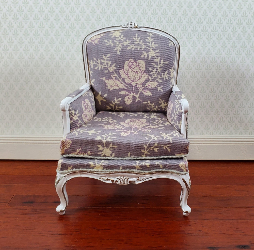 JBM Dollhouse Armchair Chair White with Gray Fabric 1:12 Scale Miniature Furniture - Miniature Crush