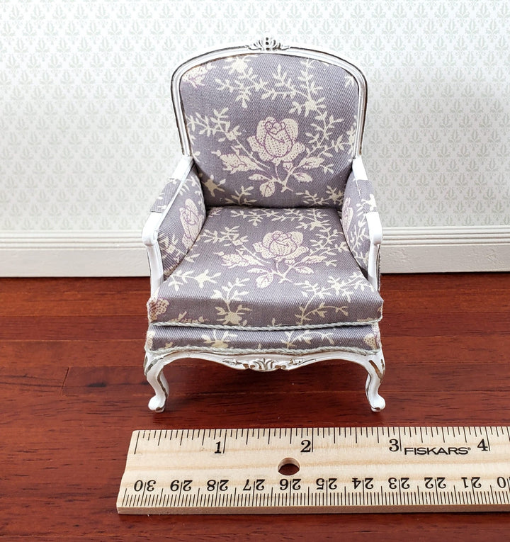 JBM Dollhouse Armchair Chair White with Gray Fabric 1:12 Scale Miniature Furniture - Miniature Crush