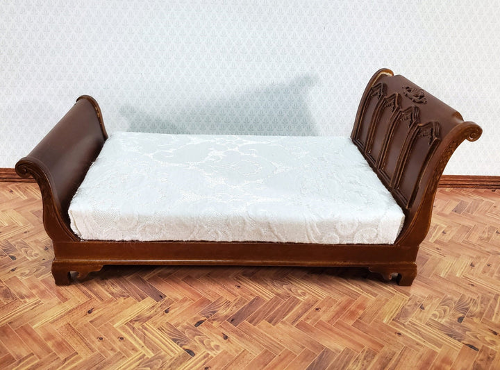 JBM Dollhouse Bed Large Victorian Style 1:12 Miniature Furniture Walnut Finish - Miniature Crush