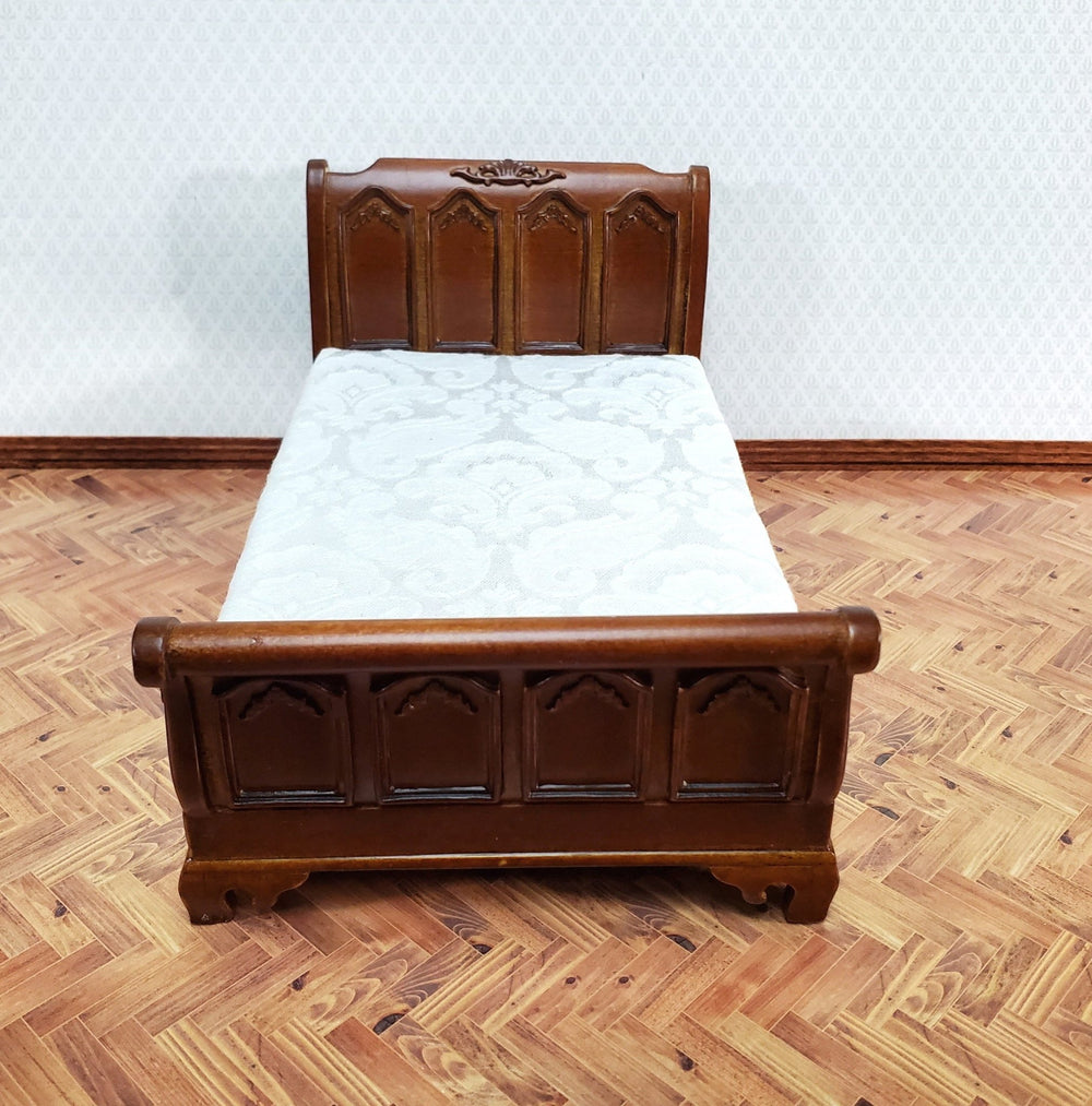 JBM Dollhouse Bed Large Victorian Style 1:12 Miniature Furniture Walnut Finish - Miniature Crush