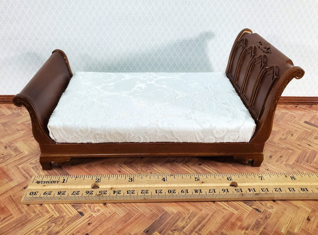 JBM Dollhouse Bed Large Victorian Style 1:12 Miniature Furniture Walnut Finish - Miniature Crush