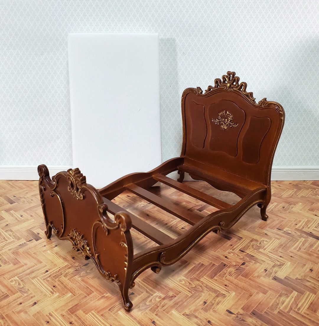 JBM Dollhouse Bed Late Victorian Era Style 1:12 Miniature Furniture Walnut Finish - Miniature Crush