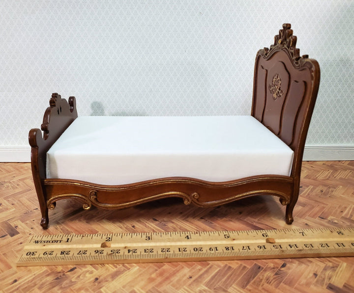 JBM Dollhouse Bed Late Victorian Era Style 1:12 Miniature Furniture Walnut Finish - Miniature Crush