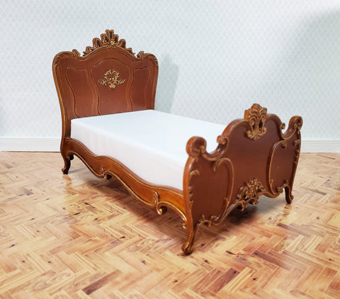 JBM Dollhouse Bed Late Victorian Era Style 1:12 Miniature Furniture Walnut Finish - Miniature Crush