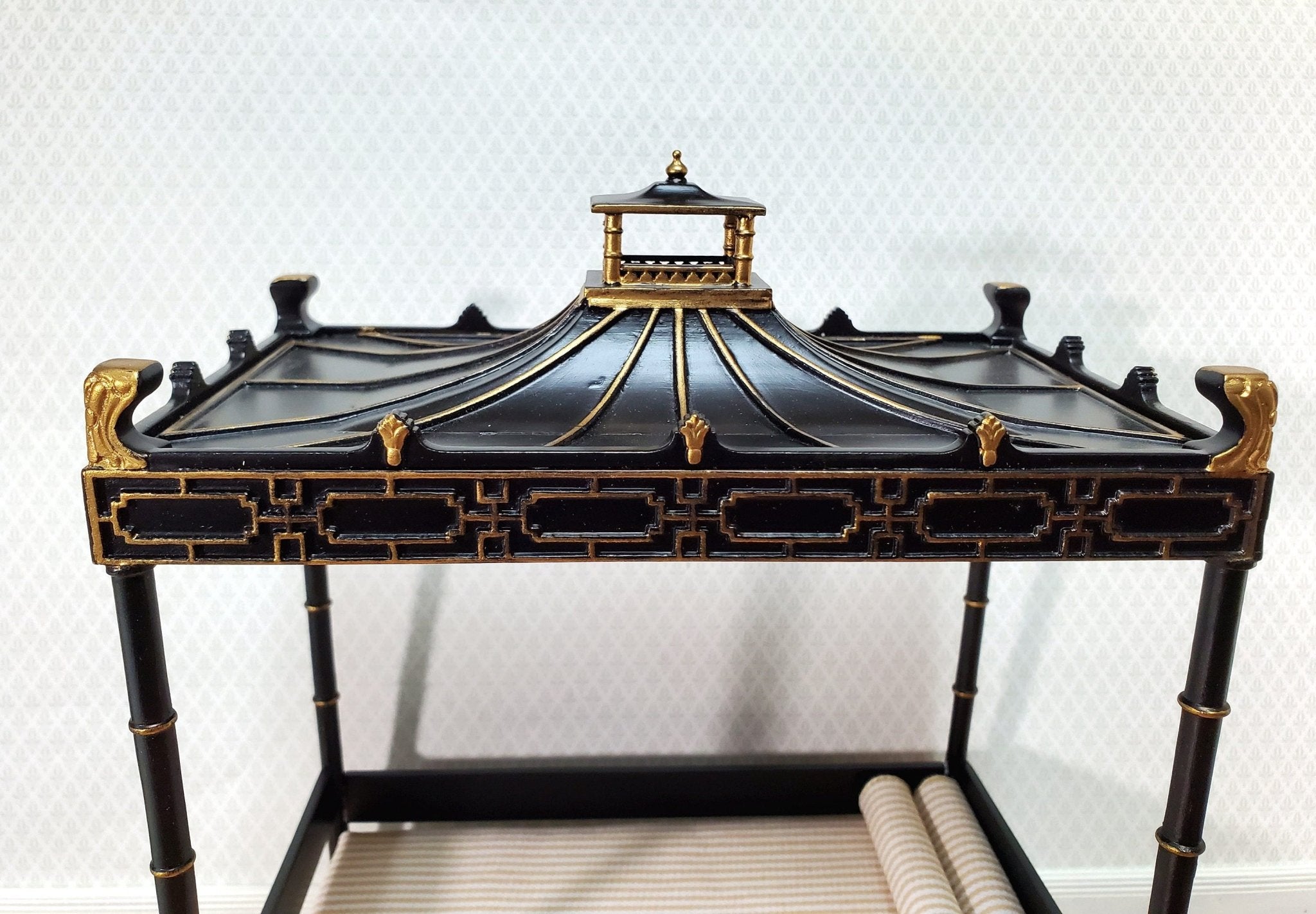 Dollhouse Miniature Oriental Designed Black high quality Bed