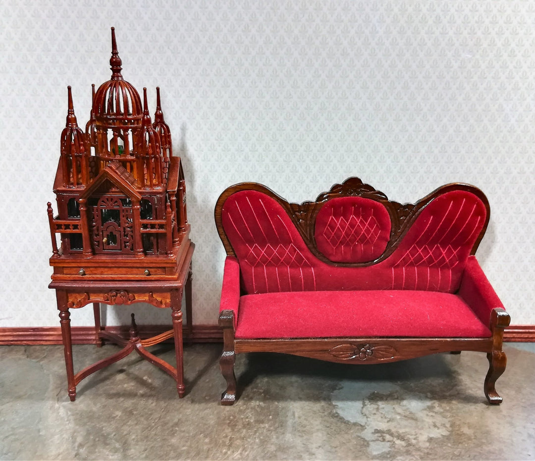 JBM Dollhouse Birdcage with Table Large 1:12 Scale Miniature Walnut Finish - Miniature Crush