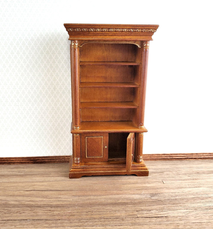 JBM Dollhouse Bookcase Large Walnut Finish Gold Accents 1:12 Scale Miniature Furniture - Miniature Crush