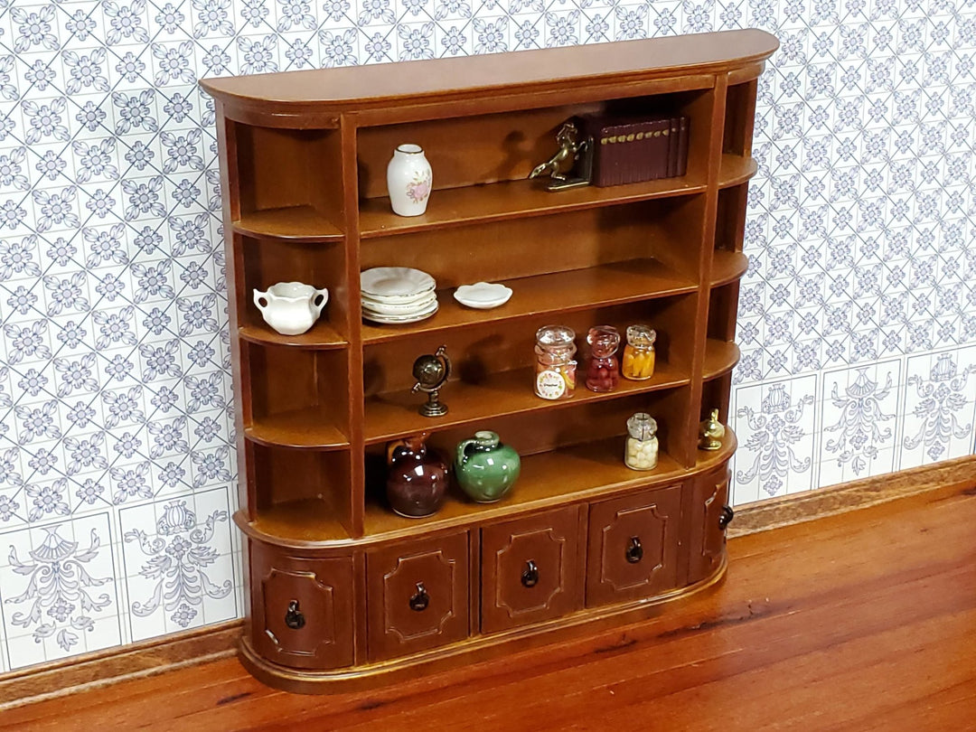 JBM Dollhouse Bookcase Shelves Walnut Finish 1:12 Scale Miniature Furniture Library - Miniature Crush