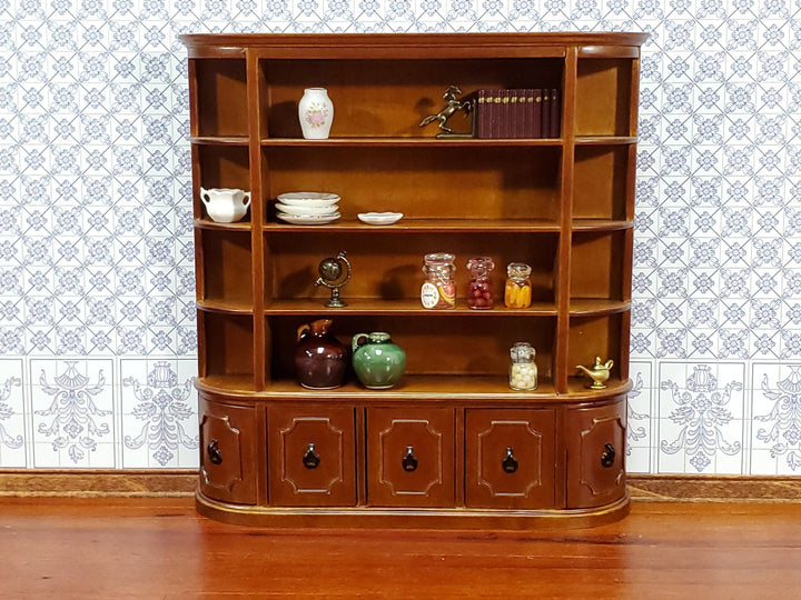 JBM Dollhouse Bookcase Shelves Walnut Finish 1:12 Scale Miniature Furniture Library - Miniature Crush