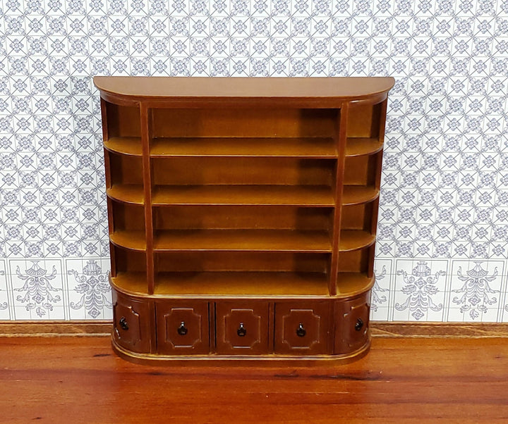 JBM Dollhouse Bookcase Shelves Walnut Finish 1:12 Scale Miniature Furniture Library - Miniature Crush