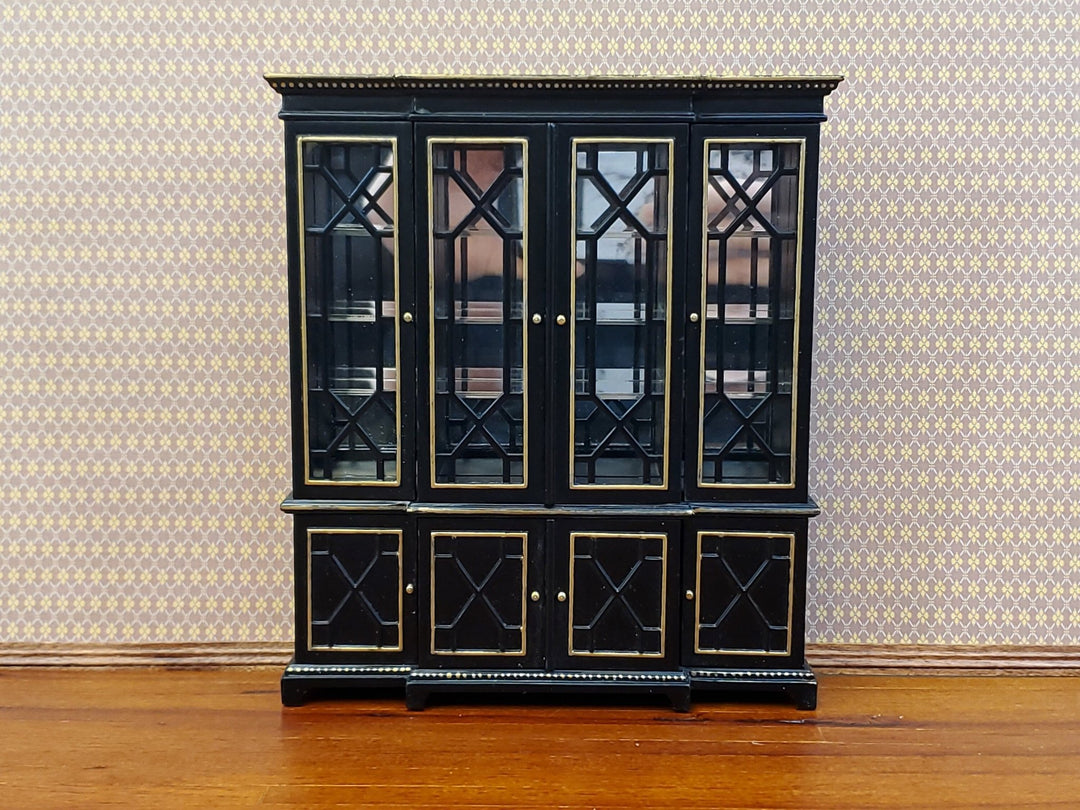 JBM Dollhouse Breakfront Display Cabinet Black & Gold 1:12 Scale Miniature Furniture - Miniature Crush