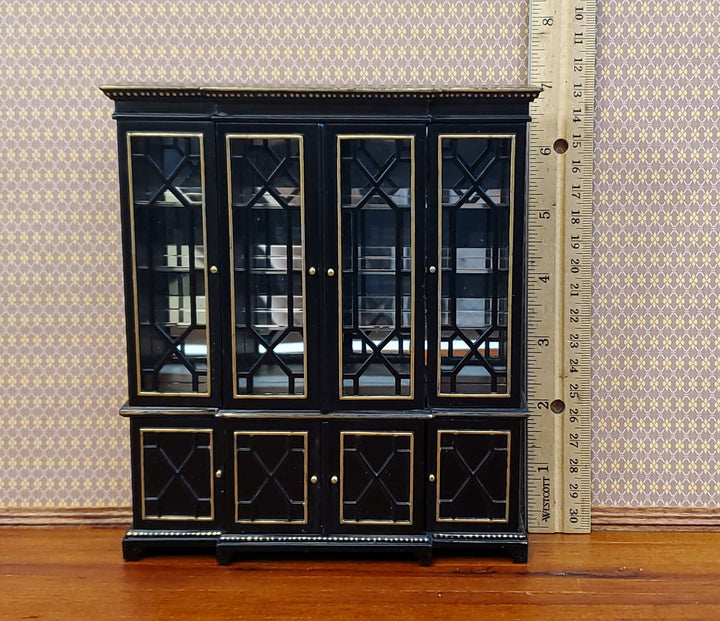 JBM Dollhouse Breakfront Display Cabinet Black & Gold 1:12 Scale Miniature Furniture - Miniature Crush