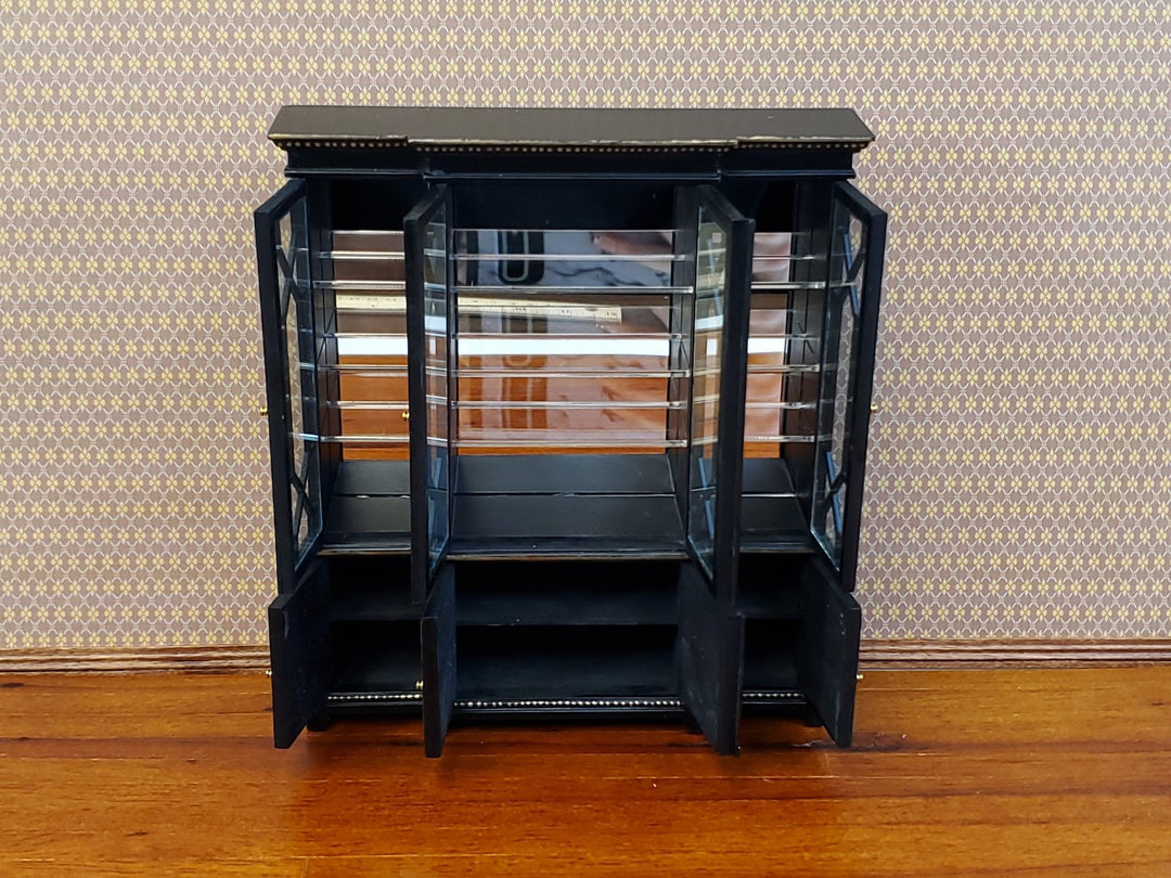 JBM Dollhouse Breakfront Display Cabinet Black & Gold 1:12 Scale Miniature Furniture - Miniature Crush