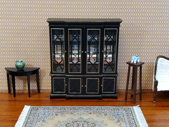 JBM Dollhouse Breakfront Display Cabinet Black & Gold 1:12 Scale Miniature Furniture - Miniature Crush
