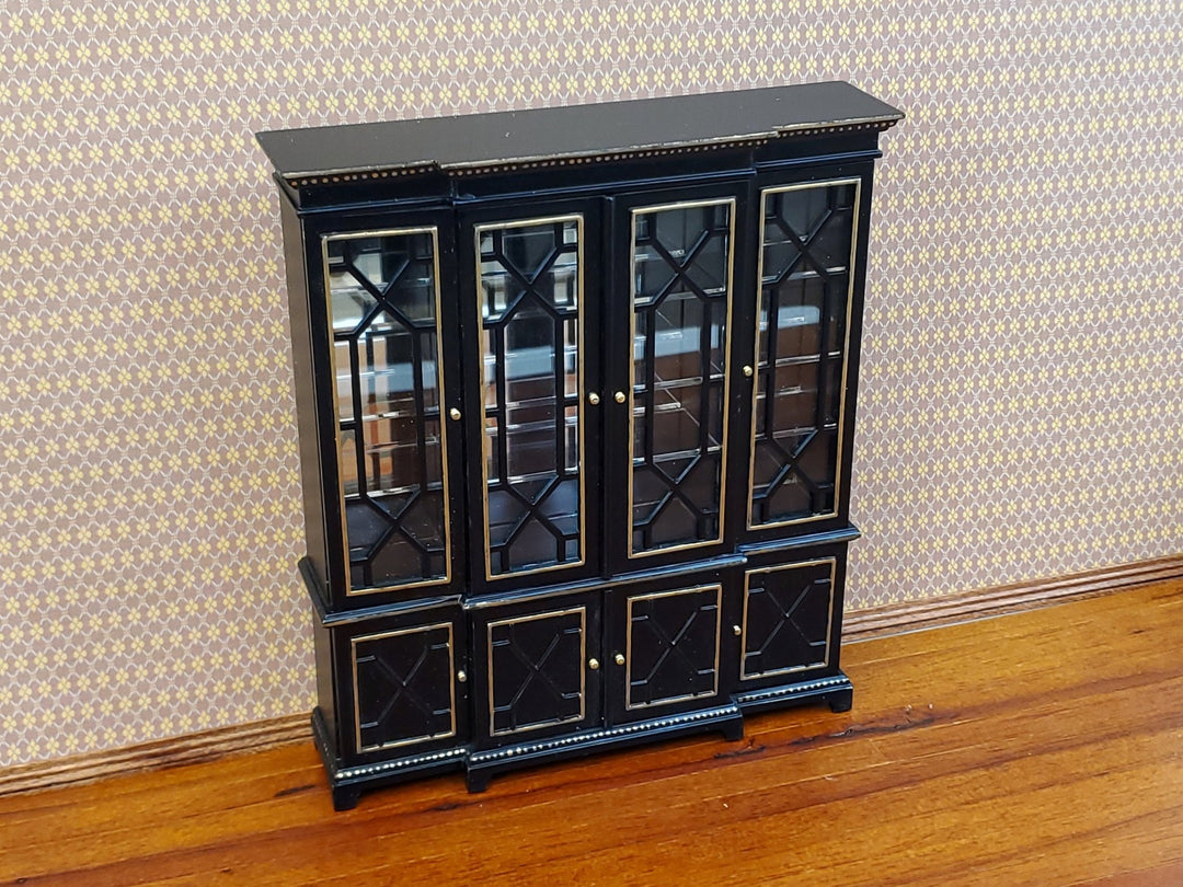 JBM Dollhouse Breakfront Display Cabinet Black & Gold 1:12 Scale Miniature Furniture - Miniature Crush