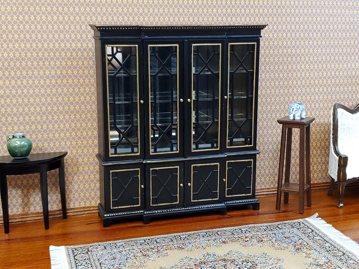 JBM Dollhouse Breakfront Display Cabinet Black & Gold 1:12 Scale Miniature Furniture - Miniature Crush