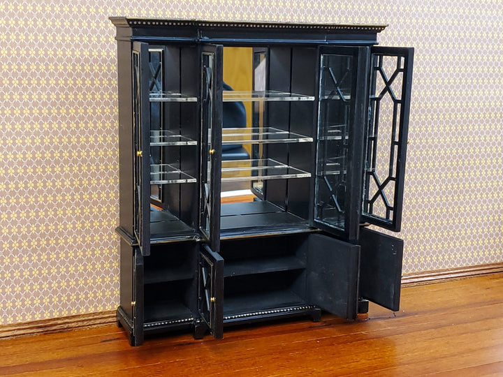 JBM Dollhouse Breakfront Display Cabinet Black & Gold 1:12 Scale Miniature Furniture - Miniature Crush