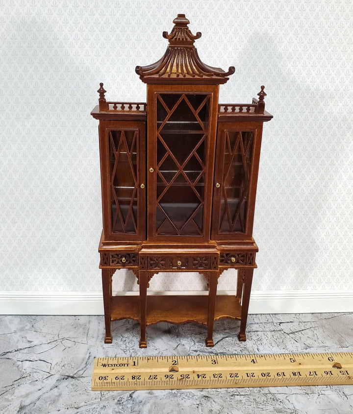 JBM Dollhouse Breakfront Display Cabinet Chippendale Style 1:12 Scale Furniture Walnut Finish - Miniature Crush