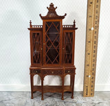JBM Dollhouse Breakfront Display Cabinet Chippendale Style 1:12 Scale Furniture Walnut Finish - Miniature Crush