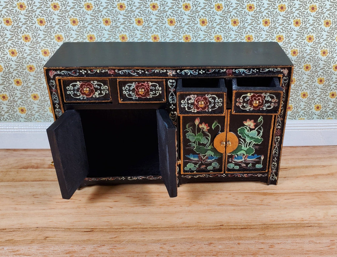 JBM Dollhouse Buffet Asian Style Hand Painted Black & Gold 1:12 Scale Furniture - Miniature Crush