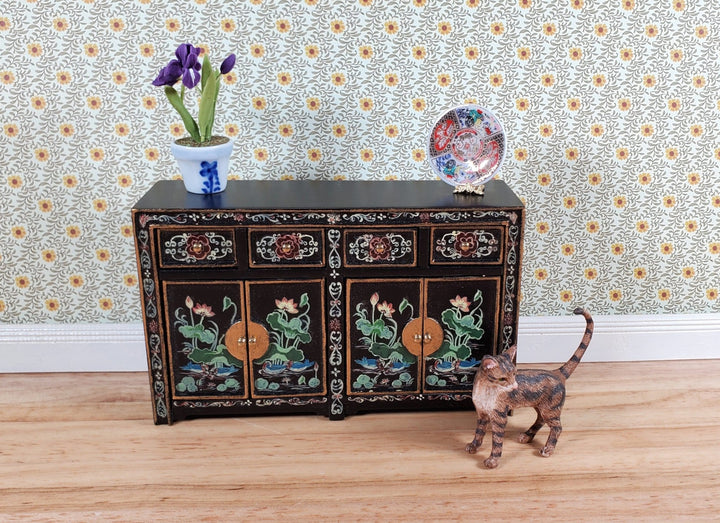 JBM Dollhouse Buffet Asian Style Hand Painted Black & Gold 1:12 Scale Furniture - Miniature Crush