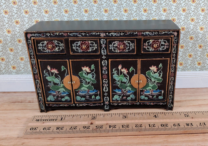 JBM Dollhouse Buffet Asian Style Hand Painted Black & Gold 1:12 Scale Furniture - Miniature Crush