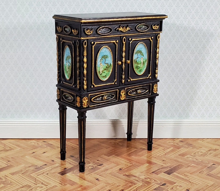 JBM Dollhouse Cabinet Asian Style Hand Painted Black & Gold 1:12 Scale Furniture - Miniature Crush