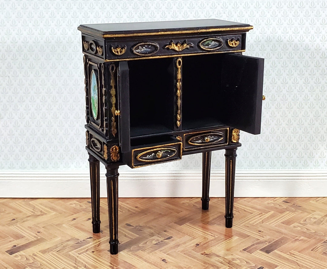 JBM Dollhouse Cabinet Asian Style Hand Painted Black & Gold 1:12 Scale Furniture - Miniature Crush