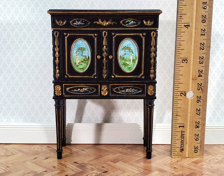 JBM Dollhouse Cabinet Asian Style Hand Painted Black & Gold 1:12 Scale Furniture - Miniature Crush