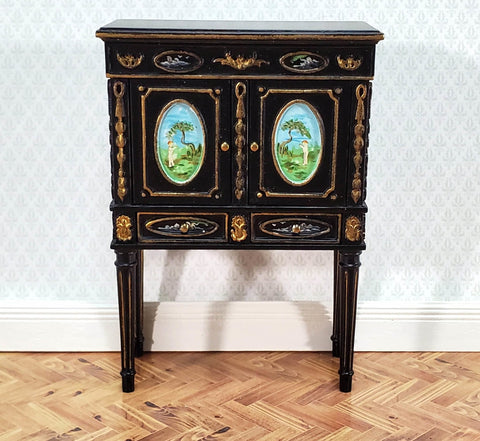 JBM Dollhouse Cabinet Asian Style Hand Painted Black & Gold 1:12 Scale Furniture - Miniature Crush