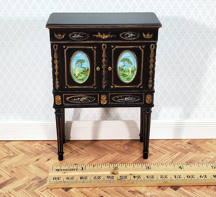 JBM Dollhouse Cabinet Asian Style Hand Painted Black & Gold 1:12 Scale Furniture - Miniature Crush