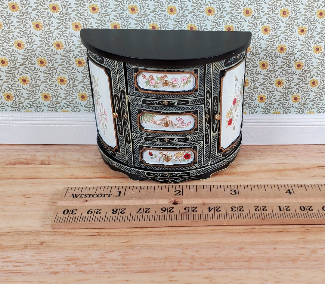 JBM Dollhouse Cabinet Half Round Hand Painted Black & Gold 1:12 Scale Furniture - Miniature Crush