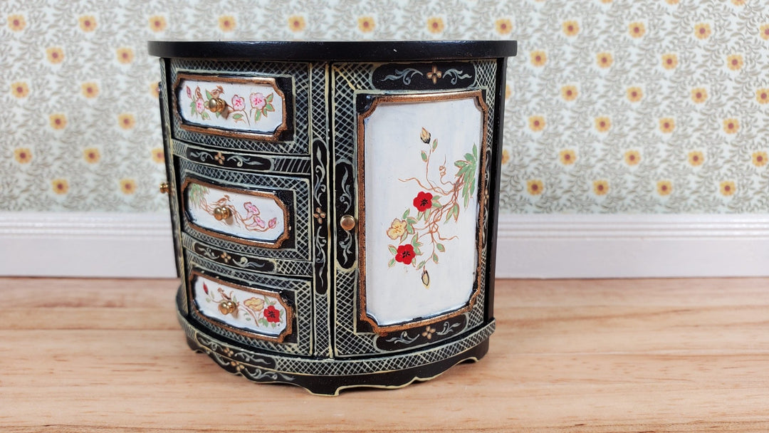 JBM Dollhouse Cabinet Half Round Hand Painted Black & Gold 1:12 Scale Furniture - Miniature Crush