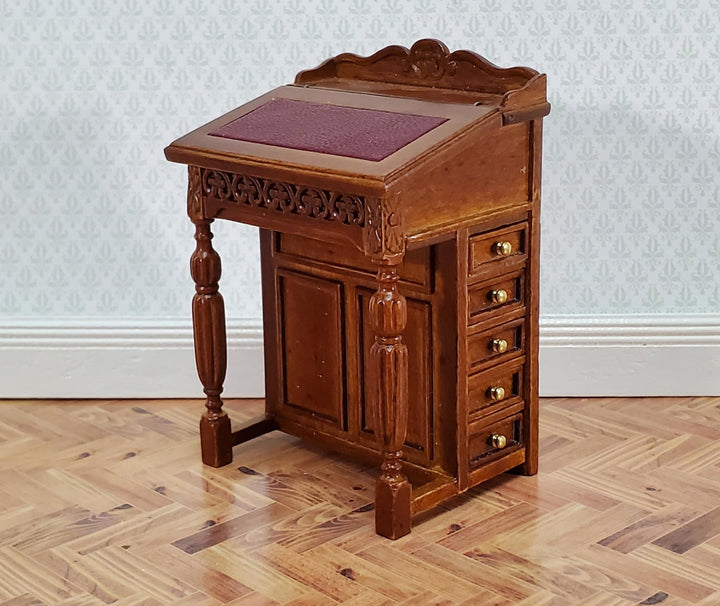 JBM Dollhouse Captain's Davenport Writing Desk Walnut Finish 1:12 Scale Furniture - Miniature Crush