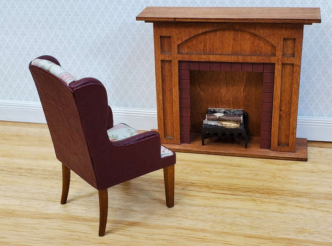 JBM Dollhouse Chair Armchair Burgundy Faux Leather & Fabric 1:12 Scale Miniature Furniture - Miniature Crush