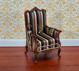 JBM Dollhouse Chair Victorian Style Striped Neutral Fabric 1:12 Scale Miniature Furniture - Miniature Crush
