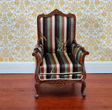 JBM Dollhouse Chair Victorian Style Striped Neutral Fabric 1:12 Scale Miniature Furniture - Miniature Crush