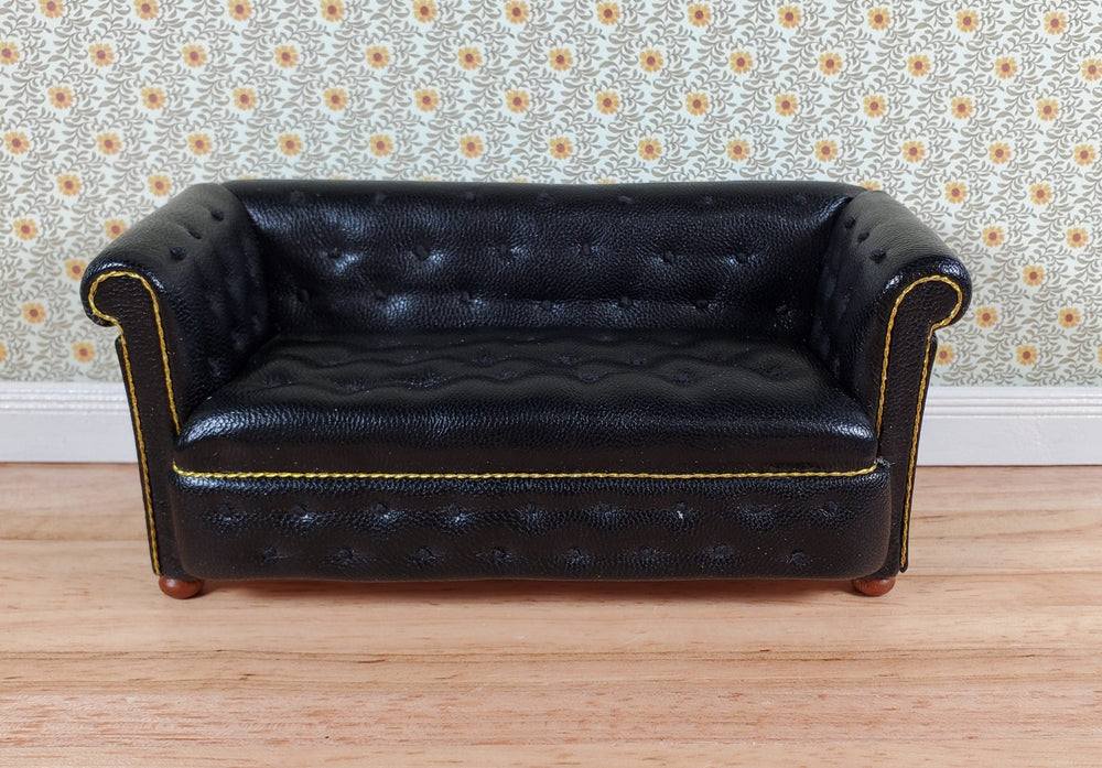 JBM Dollhouse Chesterfield Sofa Black Tufted Faux Leather 1:12 Scale Furniture - Miniature Crush