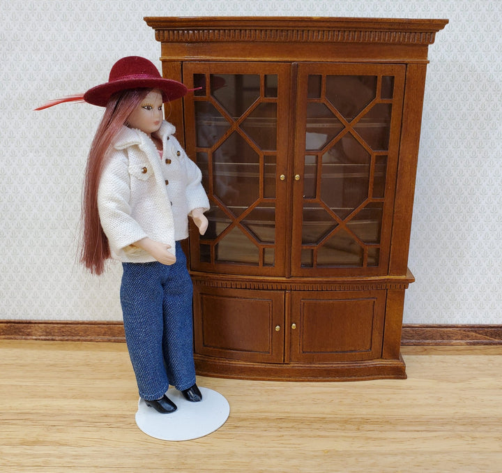 JBM Dollhouse China Cabinet Late Georgian Style Walnut Finish 1:12 Scale Miniature Furniture - Miniature Crush